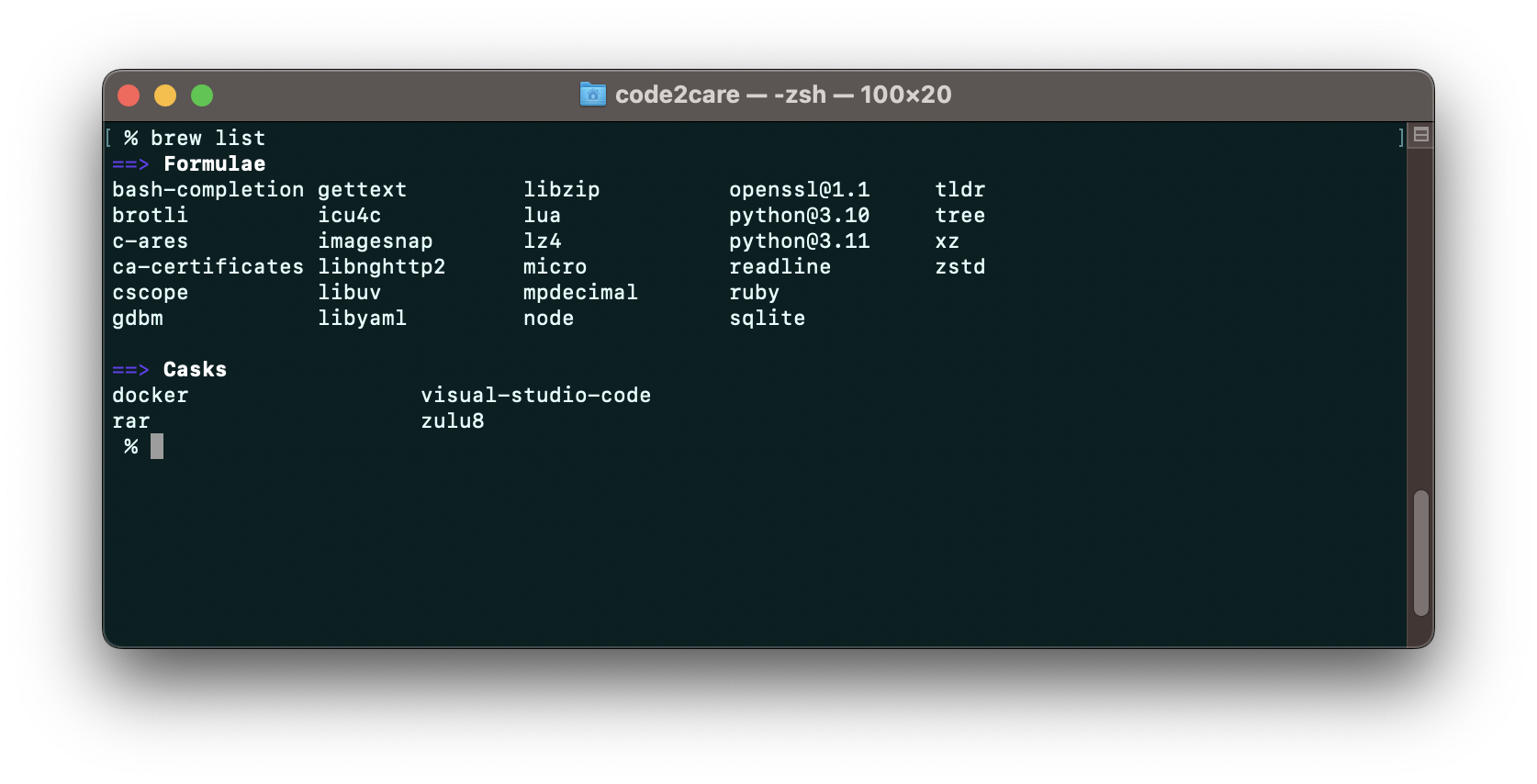 Brew Command to get list of all installed packages